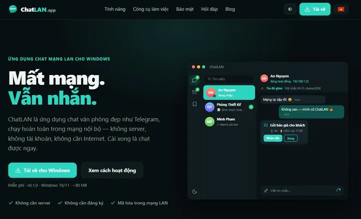 ChatLAN.app – Ứng dụng chat nội bộ mạng LAN giúp đội nhóm làm việc ngay cả khi mất Internet